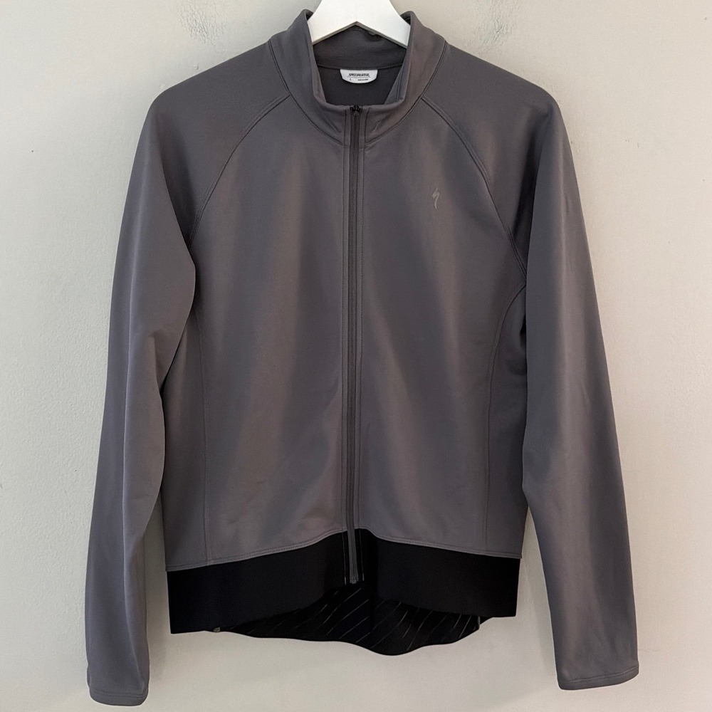 Specialized Mens Large Cycling Jacket Gray Black Full Zip Fleece Lined